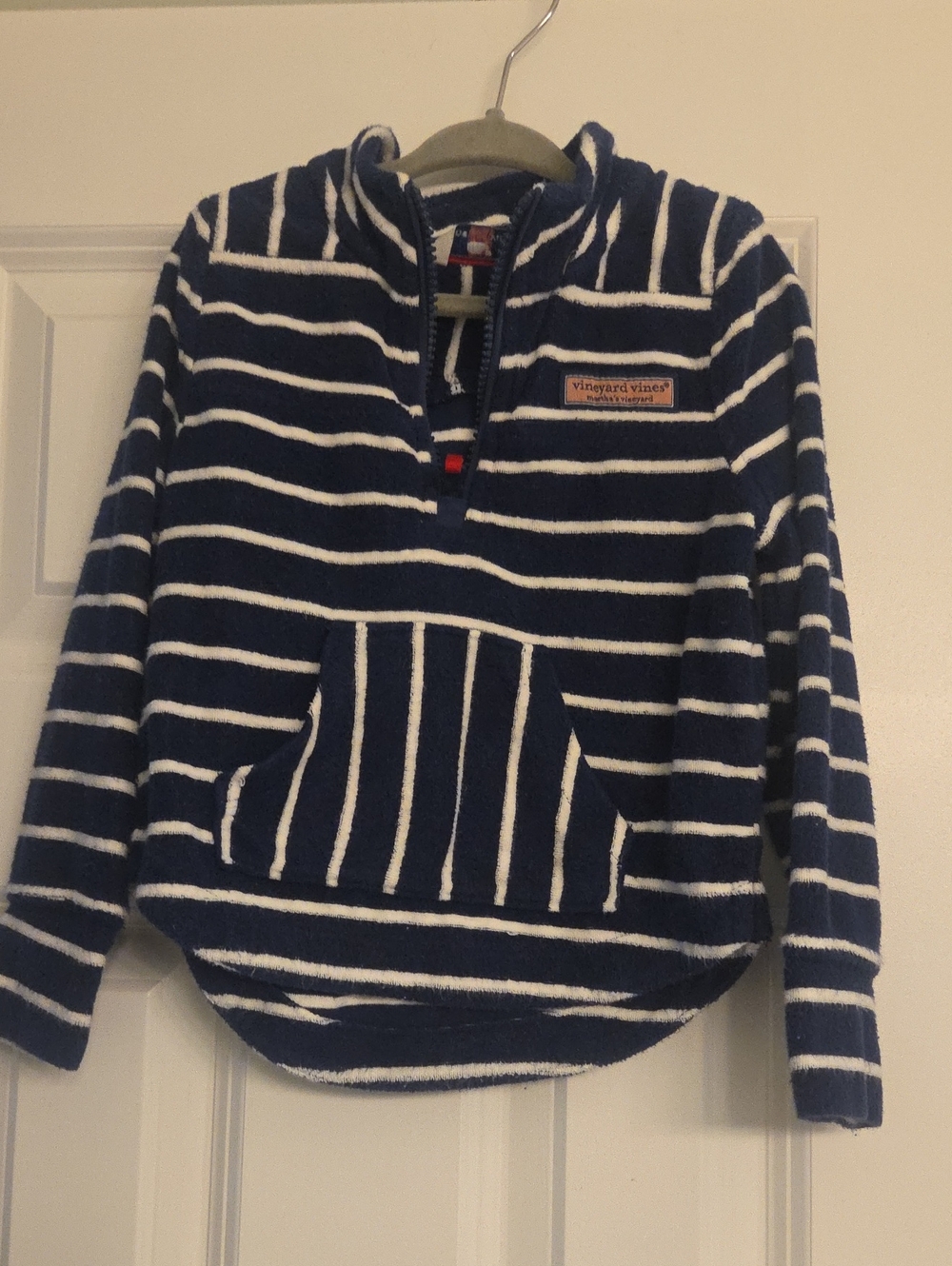 Vineyard Vines Navy & White Striped Fleece Quarter-Zip Pullover